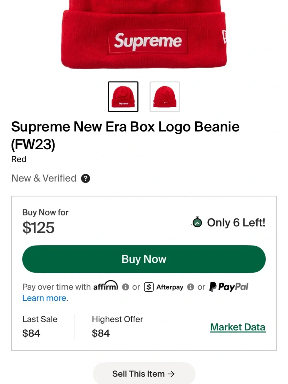 Supreme Red and Black Beanie with White Logo Patch